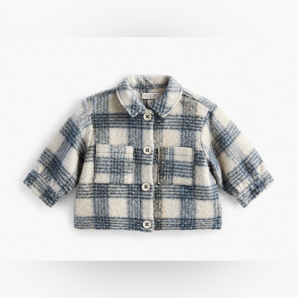 Zara Plaid Wool-Blend Kids Jacket in Blue & White 18M-24M